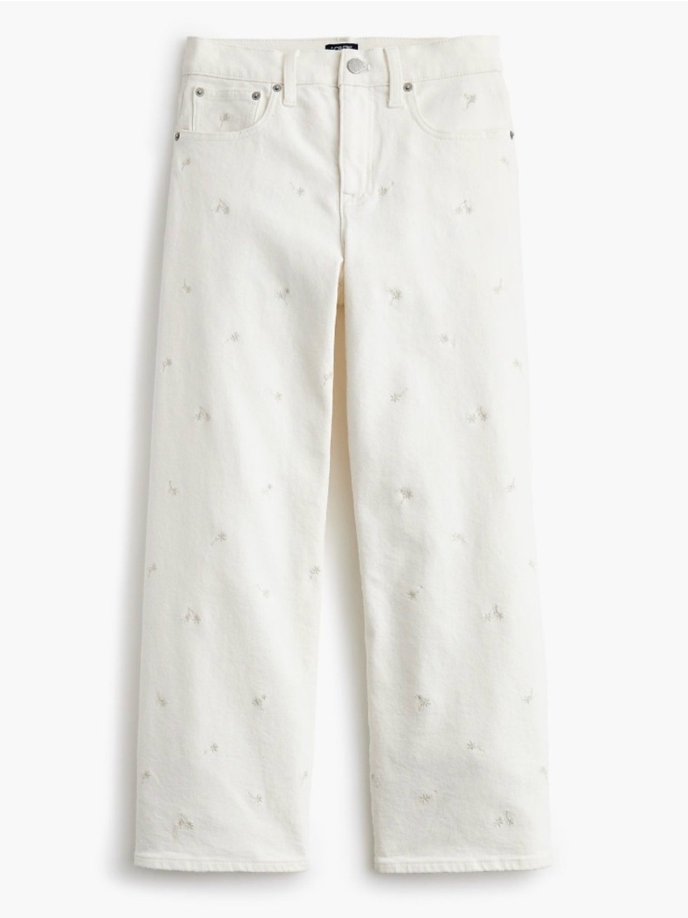 J. Crew Factory Cream Wide-Leg Jeans with Subtle Embroidery Ivory Size 28